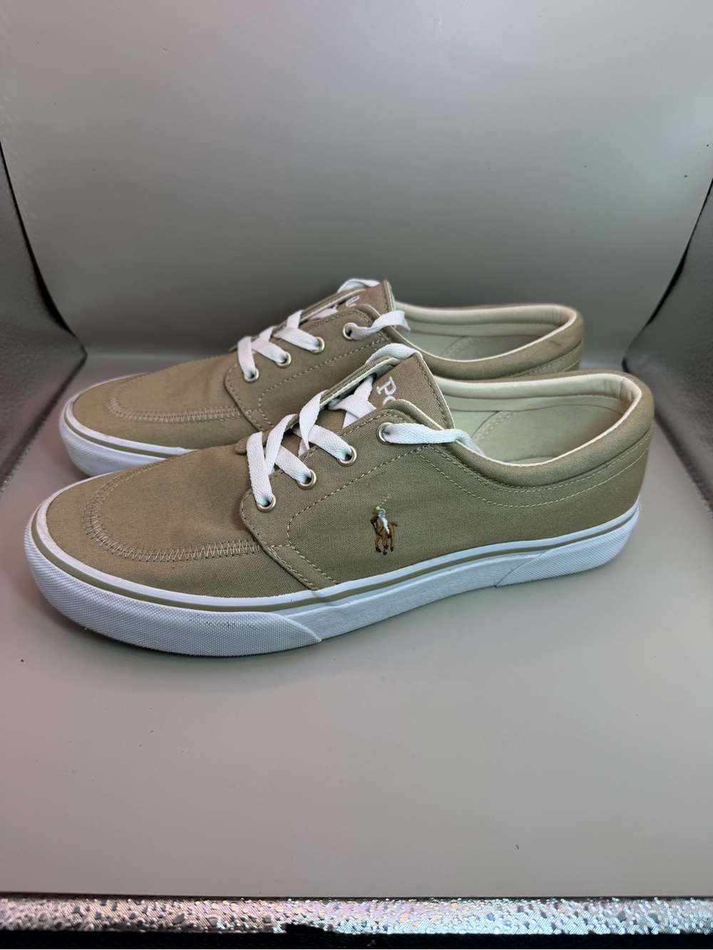 Polo Ralph Lauren Faxon X Tan Canvas Sneakers Mens 10 Casual Shoes - Picture 2 of 11
